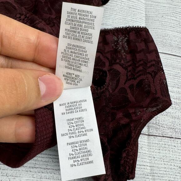 Aerie Holiday Burgundy Best Lace Waffle Longline Bralette Size Small - Picture 11 of 14